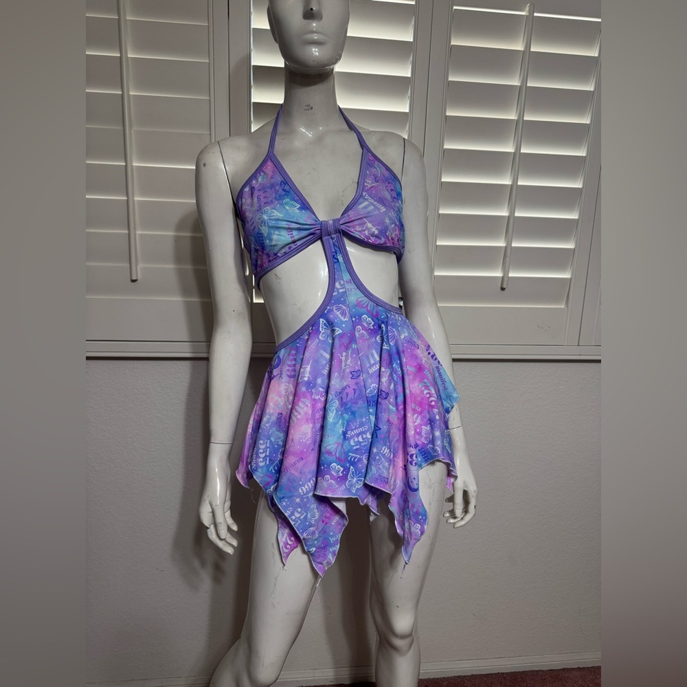New xl purple pastel mini fairy dress halter festival rave outfit raver